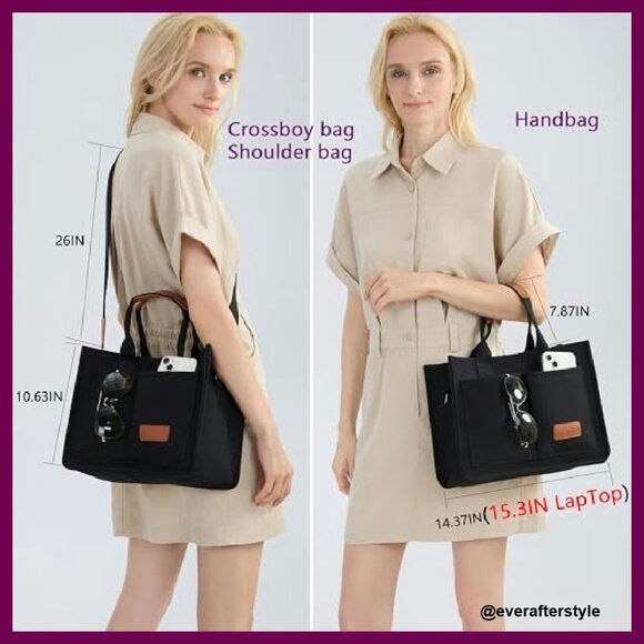 Canvas Tote Bag Large Capacity Work Laptop Travel Purse Chic Minimal - Picture 3 of 8